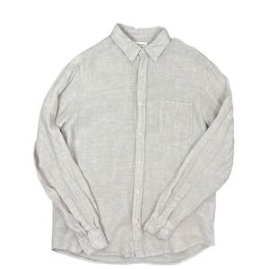 Monoprix Premium Mens 100% Linen Button Down Shirt Light Grey Long Sleeve Size M